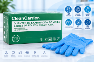 Guantes de examinación de vinilo azul sin polvo caja 100 unidades