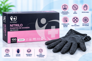Guantes de nitrilo negro sin polvo caja 100 unidades