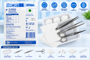 Kit de curación estéril con 2 pinzas y gasas