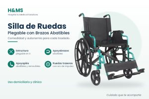 Silla de ruedas H&MS plegable verde con apoyabrazos abatibles