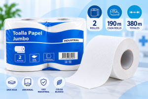 Toalla de papel Jumbo Industrial pack 2 rollos de 190 metros